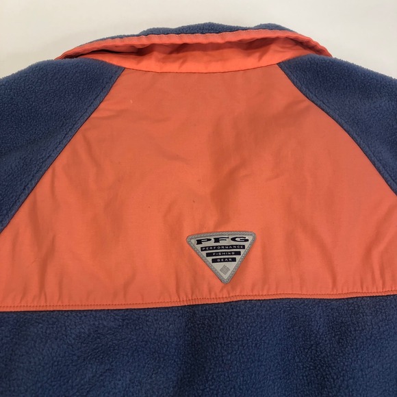Columbia Fleece Jacket PFG Full Zip Outdoor Activewear Top Blue Orange L - Picture 9 of 10